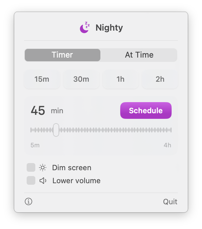 Nighty app screenshot